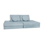 Possum Play Couch with Regular Bases in Iceberg Light Blue configured in couch mode — modular kids foam play sofa